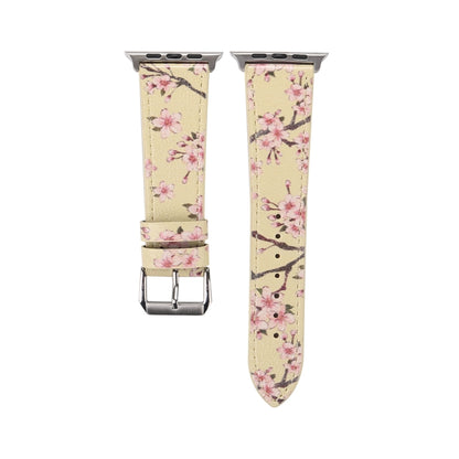 Fashion Plum Blossom Pattern Genuine Leather Wrist Watch Band for Apple Watch Series 3 & 2 & 1 42mm(Yellow) - Watch Bands by buy2fix | Online Shopping UK | buy2fix