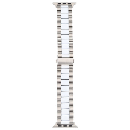 For Apple Watch Series 7 41mm / 6 & SE & 5 & 4 40mm / 3 & 2 & 1 38mm Stainless Steel Wrist Strap Watch Band(white+Silver) - Watch Bands by buy2fix | Online Shopping UK | buy2fix