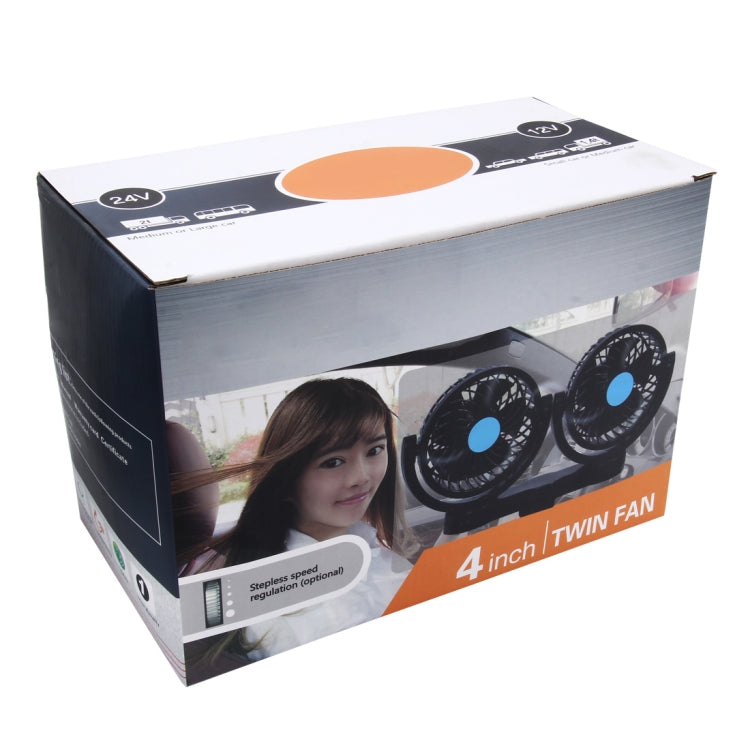 HUXIN HX-T606E 12W 360 Degree Adjustable Rotation Clip Two Head Low Noise Mini Electric Car Fan with Roller Switch, DC24V - Heating & Fans by buy2fix | Online Shopping UK | buy2fix