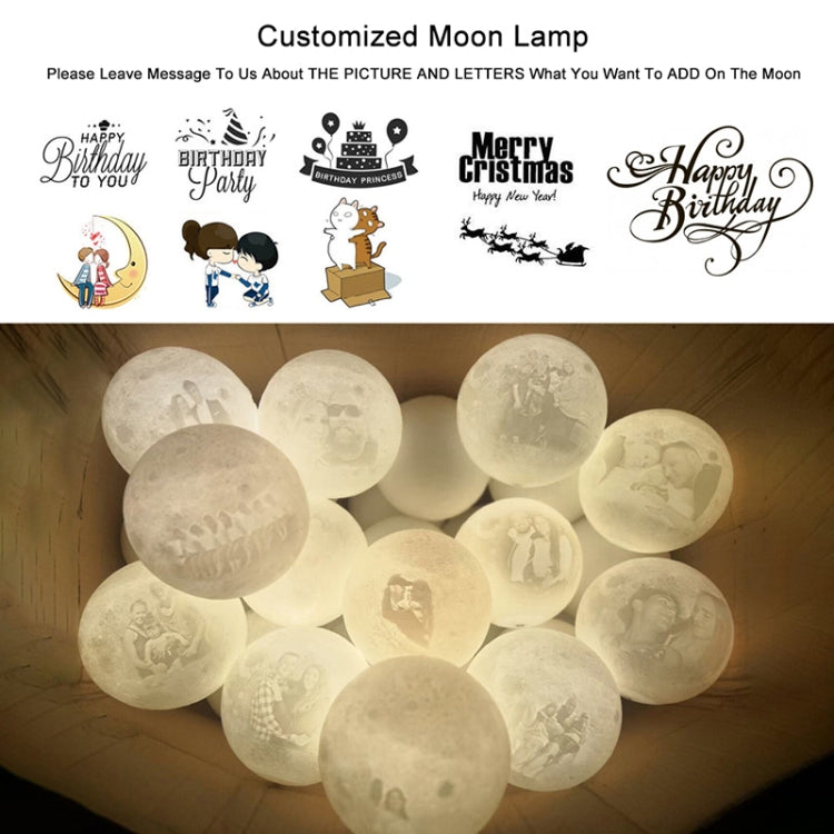 Customized Touch Switch 2-color 3D Print Moon Lamp USB Charging Energy-saving LED Night Light with Wooden Holder Base, Diameter:8cm - Night Lights by buy2fix | Online Shopping UK | buy2fix