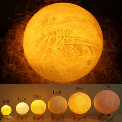 Customized Patted 3-color 3D Print Lamp USB Charging Energy-saving LED Night Light with Wooden Holder Base, Diameter:18cm - Night Lights by buy2fix | Online Shopping UK | buy2fix