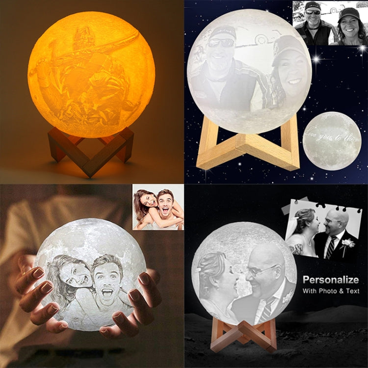 Customized Patted 3-color 3D Print Lamp USB Charging Energy-saving LED Night Light with Wooden Holder Base, Diameter:18cm - Night Lights by buy2fix | Online Shopping UK | buy2fix