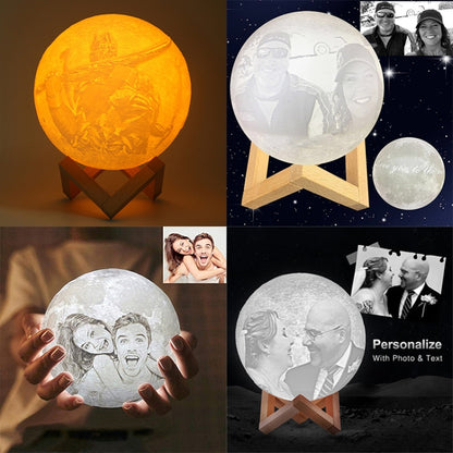 Customized 16-colors 3D Print Lamp USB Charging Energy-saving LED Night Light with Remote Control & Wooden Holder Base, Diameter:8cm - Night Lights by buy2fix | Online Shopping UK | buy2fix