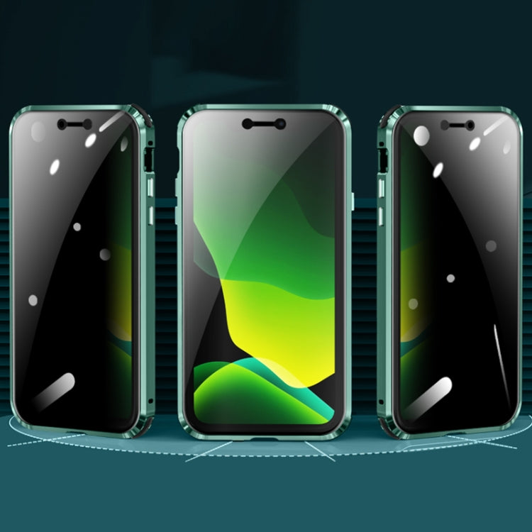 For iPhone 12 Four-corner Shockproof Anti-peeping Magnetic Metal Frame Double-sided Tempered Glass Case(Dark Green) - iPhone 12 / 12 Pro Cases by buy2fix | Online Shopping UK | buy2fix