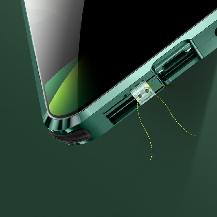 For iPhone 12 Pro Four-corner Shockproof Anti-peeping Magnetic Metal Frame Double-sided Tempered Glass Case(Dark Green) - iPhone 12 / 12 Pro Cases by buy2fix | Online Shopping UK | buy2fix