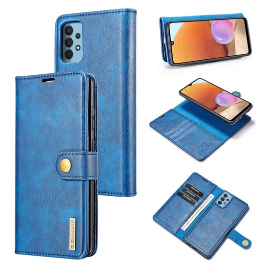 For Samsung Galaxy A32 4G DG.MING Crazy Horse Texture Flip Detachable Magnetic Leather Case with Holder & Card Slots & Wallet(Blue) - Galaxy Phone Cases by DG.MING | Online Shopping UK | buy2fix