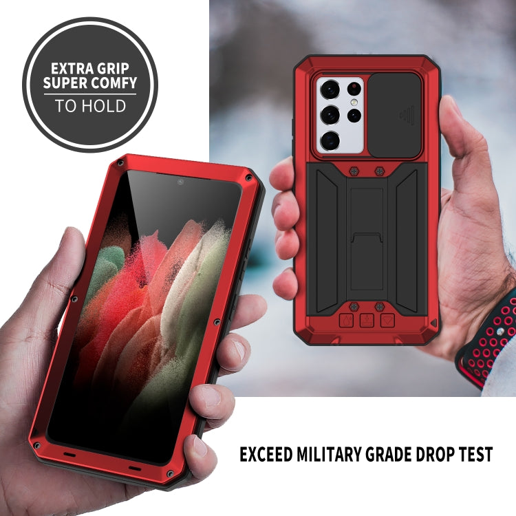 For Samsung Galaxy S21 Ultra 5G R-JUST Sliding Lens Cover Shockproof Dustproof Waterproof Metal + Silicone Case with Invisible Holder(Red) - Galaxy S21 Ultra 5G Cases by R-JUST | Online Shopping UK | buy2fix