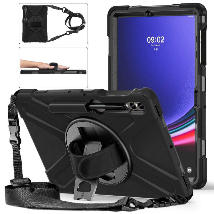 For Samsung Galaxy Tab S7 FE T730 / S7+ / S9+ /S8+ Silicone + PC Protective Case with Holder & Shoulder Strap(Black) - Other Galaxy Tab PC by buy2fix | Online Shopping UK | buy2fix