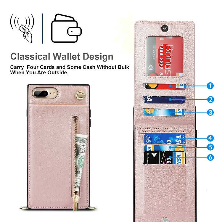 Cross-body Zipper Square TPU+PU Back Cover Case with Holder & Card Slots & Wallet & Strap For iPhone 8 Plus / 7 Plus(Rose Gold) - More iPhone Cases by buy2fix | Online Shopping UK | buy2fix