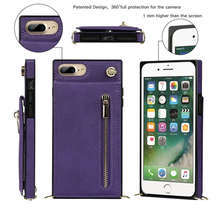 Cross-body Zipper Square TPU+PU Back Cover Case with Holder & Card Slots & Wallet & Strap For iPhone 8 Plus / 7 Plus(Purple) - More iPhone Cases by buy2fix | Online Shopping UK | buy2fix