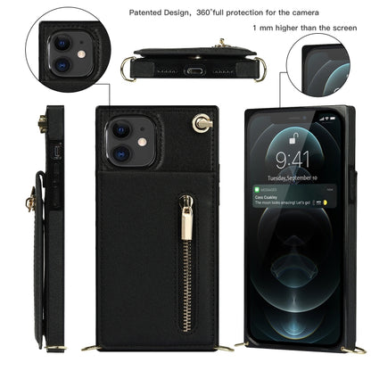 For iPhone 11 Cross-body Zipper Square TPU+PU Back Cover Case with Holder & Card Slots & Wallet & Strap (Black) - iPhone 11 Cases by buy2fix | Online Shopping UK | buy2fix