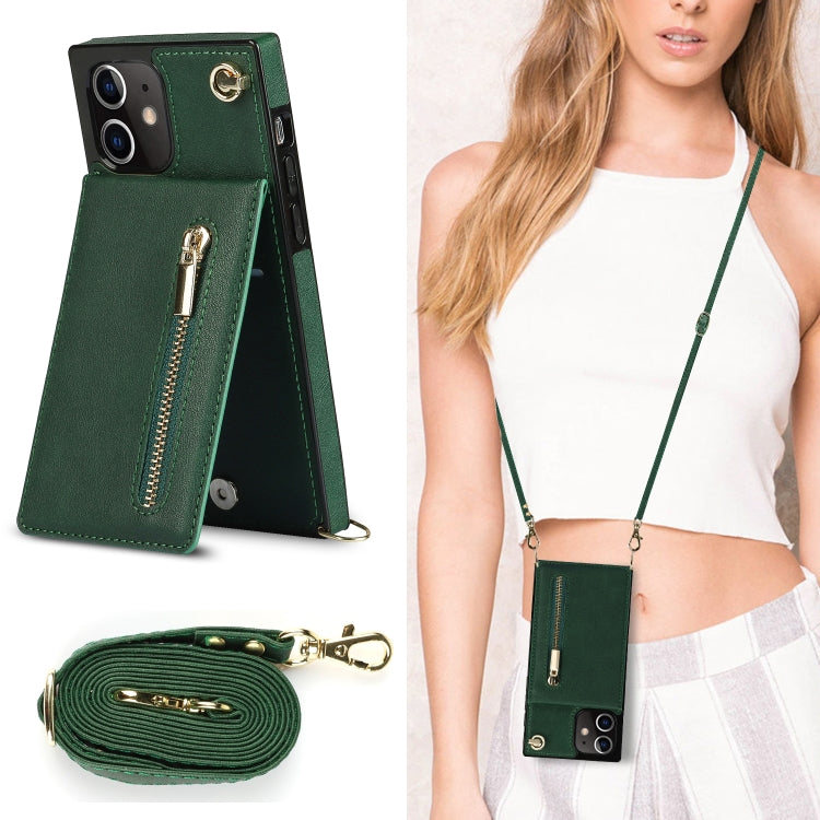 For iPhone 12 mini Cross-body Zipper Square TPU+PU Back Cover Case with Holder & Card Slots & Wallet & Strap (Green) - iPhone 12 mini Cases by buy2fix | Online Shopping UK | buy2fix