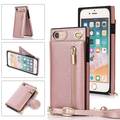 For iPhone SE 2022 / SE 2020 / 8 / 7 Cross-body Zipper Square TPU+PU Back Cover Case with Holder & Card Slots & Wallet & Strap(Rose Gold) - iPhone SE 2022 / 2020 / 8 / 7 Cases by buy2fix | Online Shopping UK | buy2fix