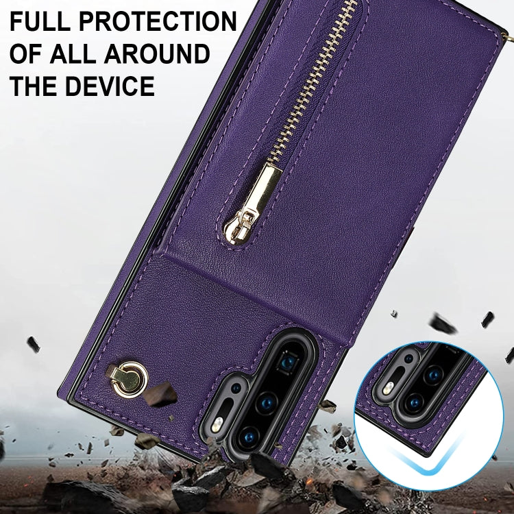 For Huawei P30 Pro Cross-body Zipper Square TPU+PU Back Cover Case with Holder & Card Slots & Wallet & Strap(Purple) - Huawei Cases by buy2fix | Online Shopping UK | buy2fix