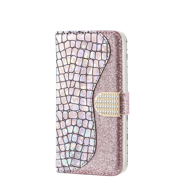 For iPhone 13 mini Laser Glitter Powder Matching Crocodile Texture Horizontal Flip Leather Case with Card Slots & Holder & Wallet (Silver) - iPhone 13 mini Cases by buy2fix | Online Shopping UK | buy2fix