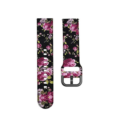 For Samsung Galaxy Watch 42mm Silicone Printing Watch Band(Black Pink Flower) - Watch Bands by buy2fix | Online Shopping UK | buy2fix