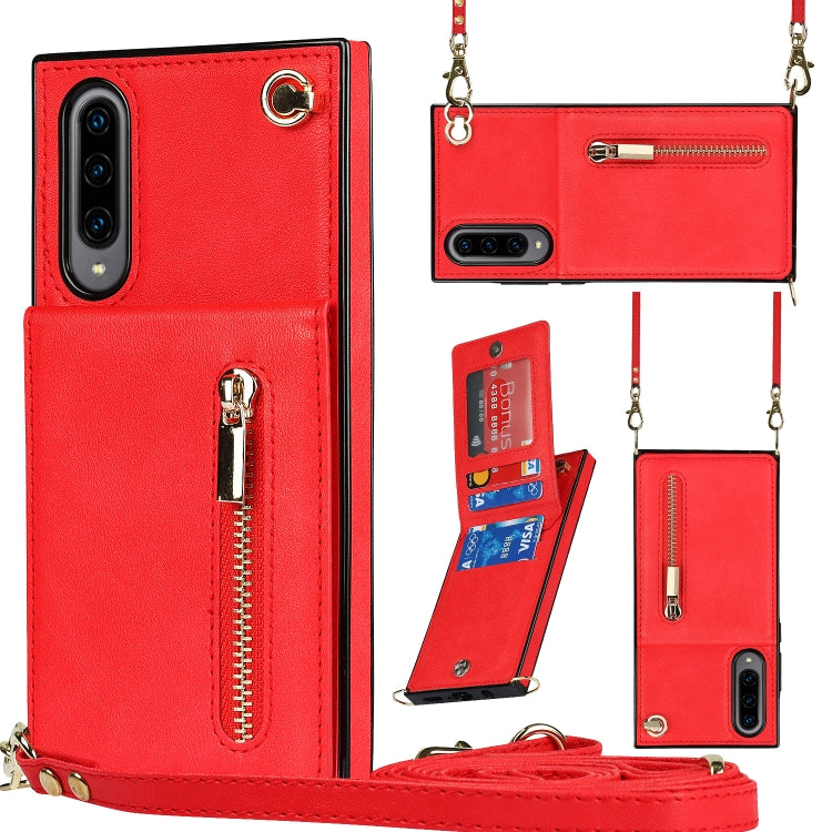 For Samsung Galaxy A90 5G Cross-body Zipper Square TPU+PU Back Cover Case with Holder & Card Slots & Wallet & Strap(Red) - Galaxy Phone Cases by buy2fix | Online Shopping UK | buy2fix