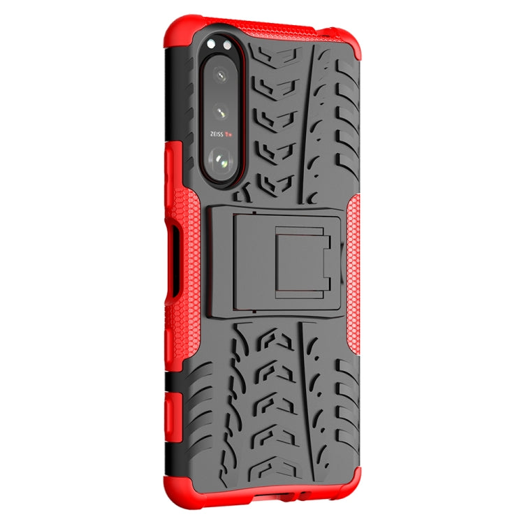 For Sony Xperia 5 III Tire Texture Shockproof TPU+PC Protective Case with Holder(Red) - Sony Cases by buy2fix | Online Shopping UK | buy2fix