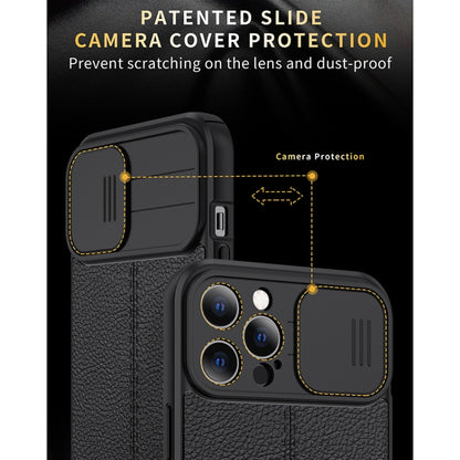 For iPhone 12 Pro Max Litchi Texture Sliding Camshield TPU Protective Case (Black) - iPhone 12 Pro Max Cases by buy2fix | Online Shopping UK | buy2fix