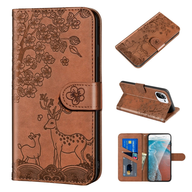 For Xiaomi Mi 11 Sika Deer Embossing Pattern Horizontal Flip PU Leather Case with Holder & Card Slot & Wallet & Photo Frame(Brown) - Xiaomi Cases by buy2fix | Online Shopping UK | buy2fix