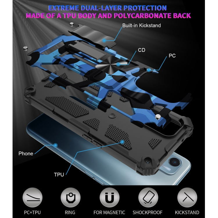 For OPPO A54 4G / A55 5G Camouflage Armor Shockproof TPU + PC Magnetic Protective Case with Holder(Blue) - OPPO Cases by buy2fix | Online Shopping UK | buy2fix