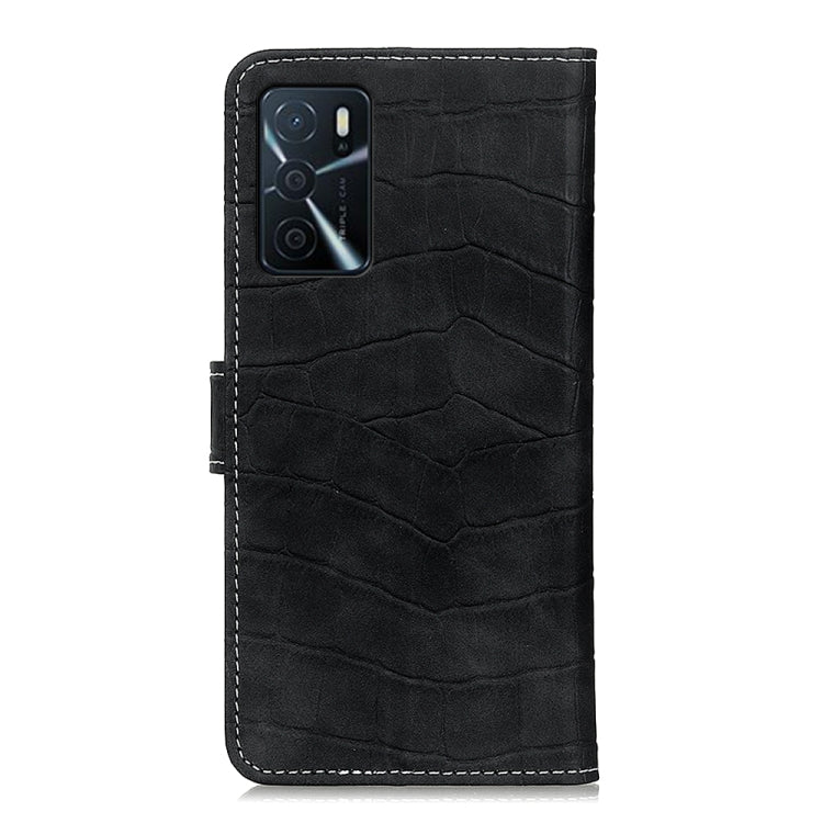 For OPPO A16 Magnetic Crocodile Texture Horizontal Flip Leather Case with Holder & Card Slots & Wallet(Black) - OPPO Cases by buy2fix | Online Shopping UK | buy2fix