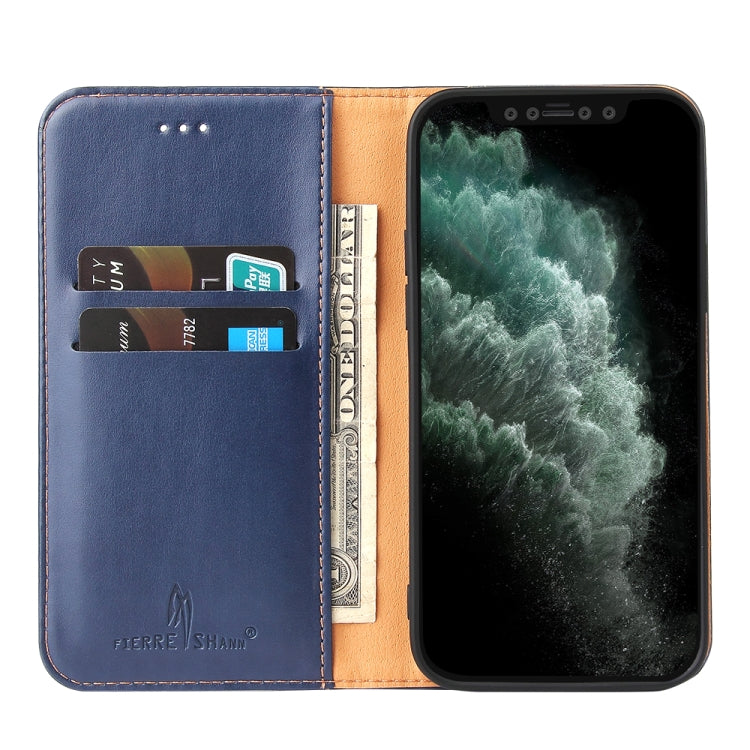 For iPhone 13 Fierre Shann PU Leather Texture Horizontal Flip Leather Case with Holder & Card Slots & Wallet(Blue) - iPhone 13 Cases by FIERRE SHANN | Online Shopping UK | buy2fix