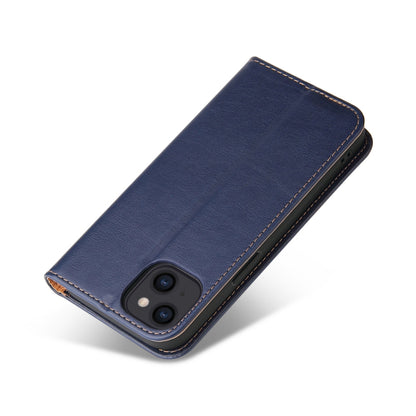 For iPhone 13 Fierre Shann PU Leather Texture Horizontal Flip Leather Case with Holder & Card Slots & Wallet(Blue) - iPhone 13 Cases by FIERRE SHANN | Online Shopping UK | buy2fix