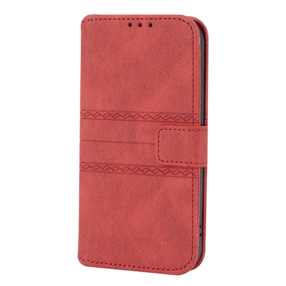 For iPhone 13 Embossed Striped Magnetic Buckle PU + TPU Horizontal Flip Leather Case with Holder & Card Slot & Wallet & Photo Frame & Sling(Red) - iPhone 13 Cases by buy2fix | Online Shopping UK | buy2fix