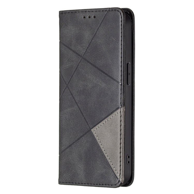 For iPhone 13 mini Rhombus Texture Horizontal Flip Magnetic Leather Case with Holder & Card Slots (Black) - iPhone 13 mini Cases by buy2fix | Online Shopping UK | buy2fix