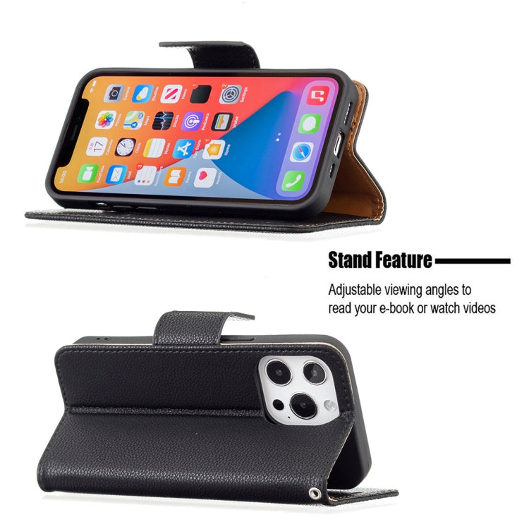 For iPhone 13 Pro Litchi Texture Pure Color Horizontal Flip Leather Case with Holder & Card Slots & Wallet & Lanyard (Black) - iPhone 13 Pro Cases by buy2fix | Online Shopping UK | buy2fix