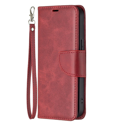 For iPhone 13 Retro Lambskin Texture Pure Color Horizontal Flip PU Leather Case, with Holder & Card Slots & Wallet & Lanyard(Red) - iPhone 13 Cases by buy2fix | Online Shopping UK | buy2fix