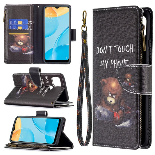 For OPPO A15 Colored Drawing Pattern Zipper Horizontal Flip Leather Case with Holder & Card Slots & Wallet(Bear) - OPPO Cases by buy2fix | Online Shopping UK | buy2fix