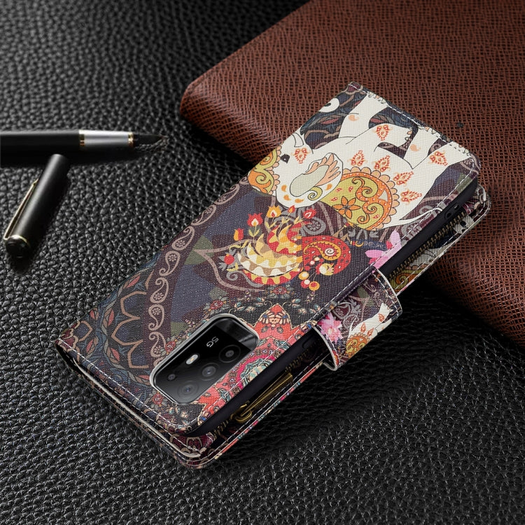 For OPPO A94 5G/F19 Pro+ 5G/Reno5 Z 5G Colored Drawing Pattern Zipper Horizontal Flip Leather Case with Holder & Card Slots & Wallet(Flower Elephants) - OPPO Cases by buy2fix | Online Shopping UK | buy2fix