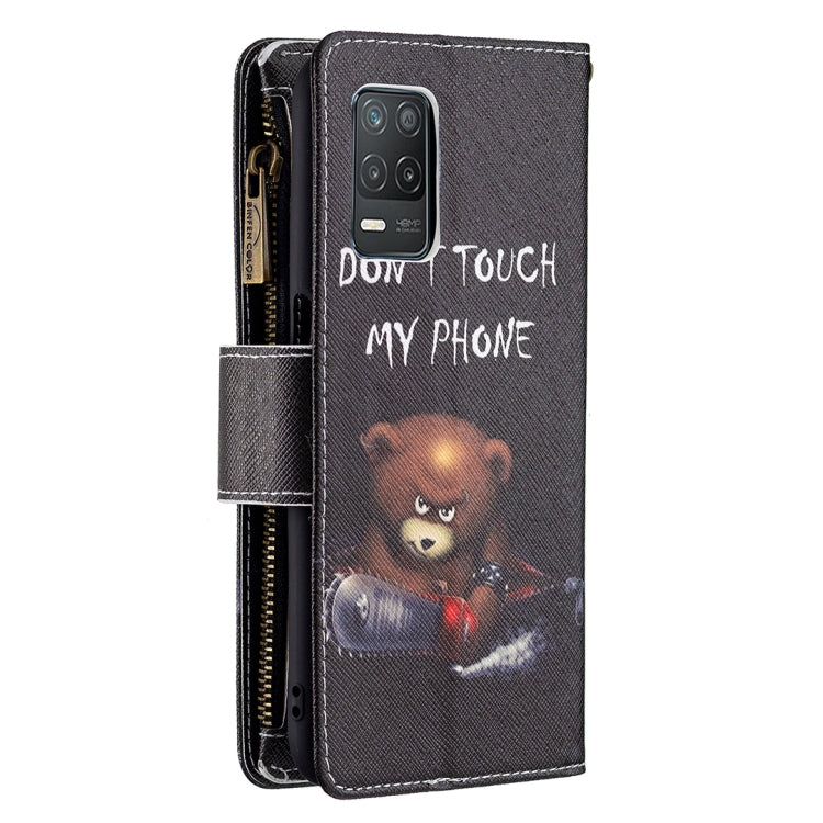 For OPPO Realme 8 5G/V13 5G Colored Drawing Pattern Zipper Horizontal Flip Leather Case with Holder & Card Slots & Wallet(Bear) - Realme Cases by buy2fix | Online Shopping UK | buy2fix