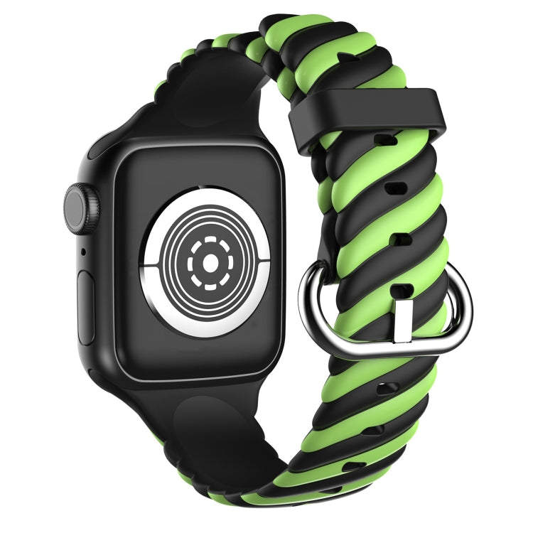 Two-color Twist Silicone Watch Band For Apple Watch Ultra 49mm&Watch Ultra 2 49mm / Series 9&8&7 45mm / SE 3&SE 2&6&SE&5&4 44mm / 3&2&1 42mm(Fluorescent Green Black) - Watch Bands by buy2fix | Online Shopping UK | buy2fix