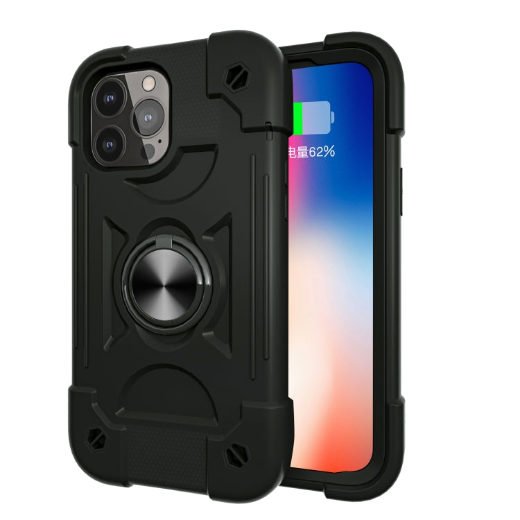 For iPhone 13 Shockproof Silicone + PC Protective Case with Dual-Ring Holder(Black) - iPhone 13 Cases by buy2fix | Online Shopping UK | buy2fix