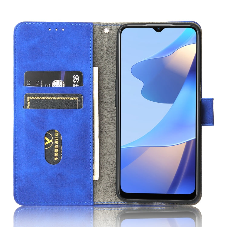 For OPPO A16 Solid Color Skin Feel Magnetic Buckle Horizontal Flip Calf Texture PU Leather Case with Holder & Card Slots & Wallet(Blue) - OPPO Cases by buy2fix | Online Shopping UK | buy2fix