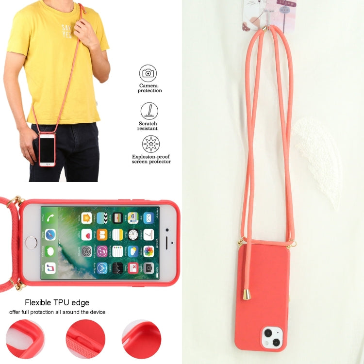 For iPhone 13 Wheat Straw Material + TPU Shockproof Case with Neck Lanyard(Red) - iPhone 13 Cases by buy2fix | Online Shopping UK | buy2fix