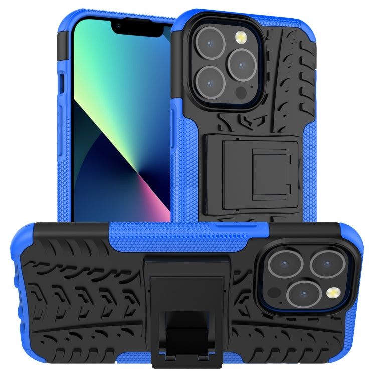 For iPhone 13 mini Tire Texture Shockproof TPU+PC Protective Case with Holder (Blue) - iPhone 13 mini Cases by buy2fix | Online Shopping UK | buy2fix