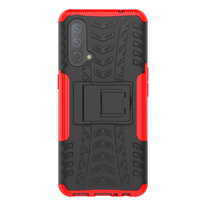 For OnePlus Nord CE 5G Tire Texture Shockproof TPU+PC Protective Case with Holder(Red) - OnePlus Cases by buy2fix | Online Shopping UK | buy2fix