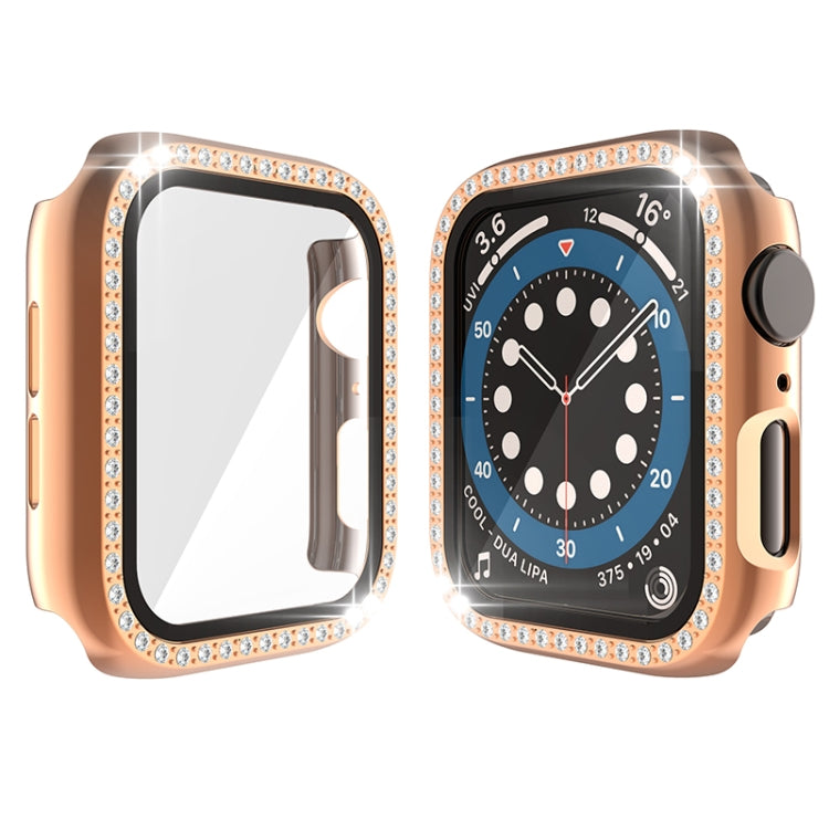 Electroplating PC Single Row Diamond Protective Case with Tempered Glass Film For Apple Watch Series 3 & 2 & 1 42mm(Rose Gold) - Watch Cases by buy2fix | Online Shopping UK | buy2fix