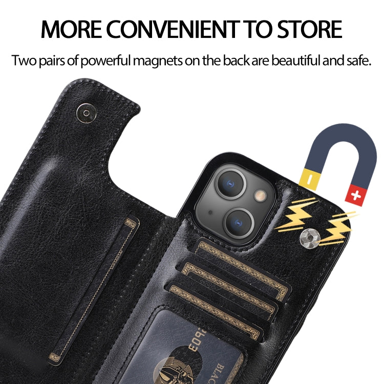 For iPhone 13 Pro Max Double Buckle Shockproof PU Protective Case with Card Slots & Holder (Black) - iPhone 13 Pro Max Cases by buy2fix | Online Shopping UK | buy2fix