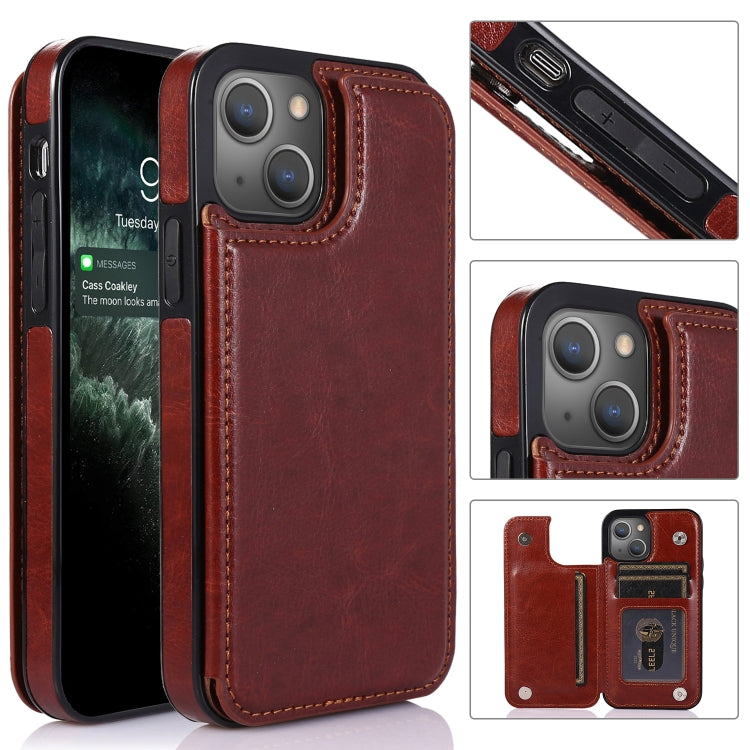 For iPhone 13 Pro Max Double Buckle Shockproof PU Protective Case with Card Slots & Holder (Brown) - iPhone 13 Pro Max Cases by buy2fix | Online Shopping UK | buy2fix