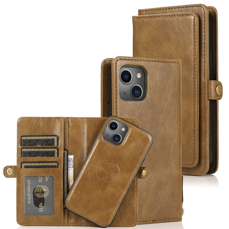 For iPhone 13 mini Strong Magnetic Detachable Horizontal Flip Leather Case with Card Slots & Wallet For  iPhone 13 Mini(Brown) - iPhone 13 mini Cases by buy2fix | Online Shopping UK | buy2fix