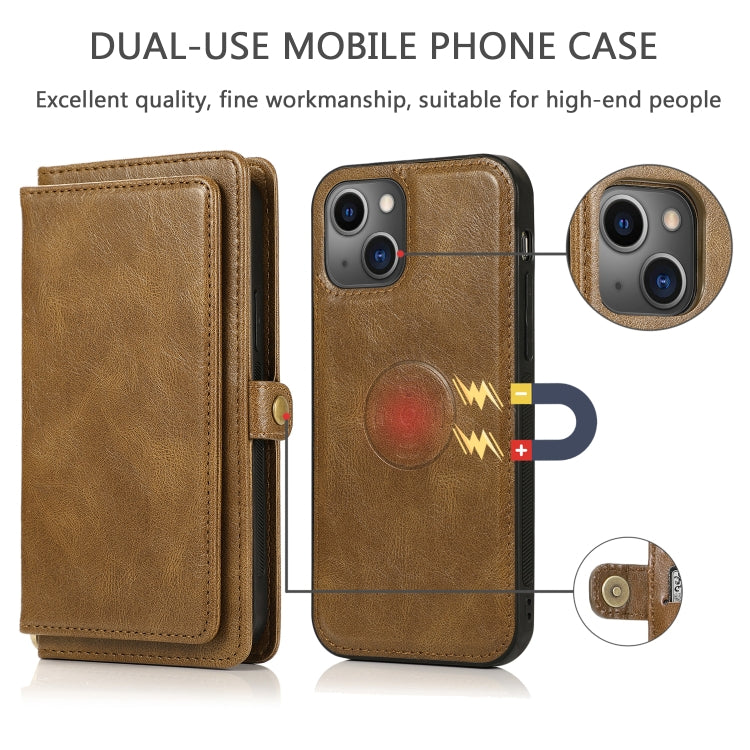 For iPhone 13 mini Strong Magnetic Detachable Horizontal Flip Leather Case with Card Slots & Wallet For  iPhone 13 Mini(Brown) - iPhone 13 mini Cases by buy2fix | Online Shopping UK | buy2fix