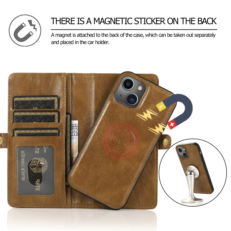 For iPhone 13 mini Strong Magnetic Detachable Horizontal Flip Leather Case with Card Slots & Wallet For  iPhone 13 Mini(Brown) - iPhone 13 mini Cases by buy2fix | Online Shopping UK | buy2fix