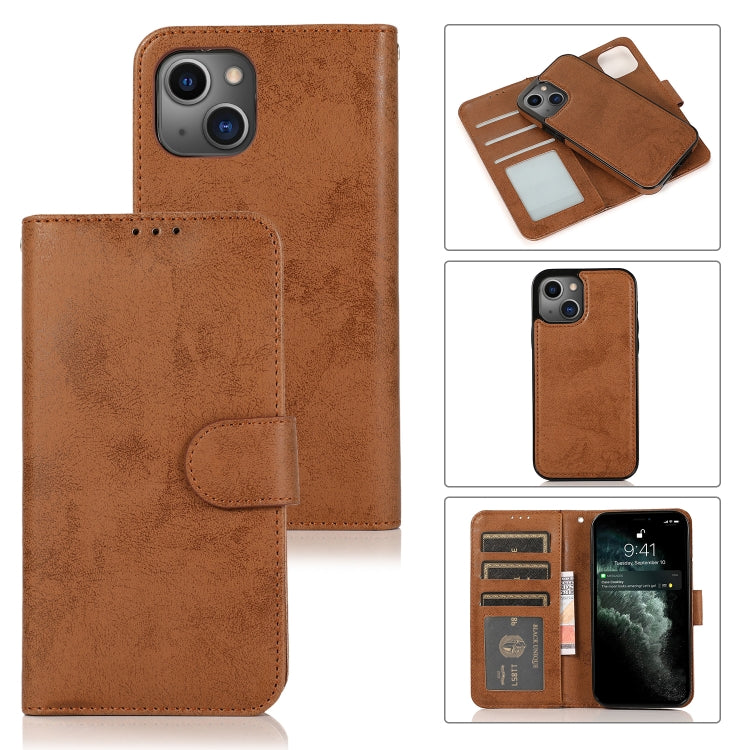 For iPhone 13 mini Retro 2 in 1 Detachable Horizontal Flip Leather Case with Card Slots & Wallet For  iPhone 13 Mini(Brown) - iPhone 13 mini Cases by buy2fix | Online Shopping UK | buy2fix