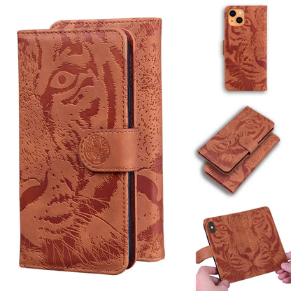 For iPhone 13 Tiger Embossing Pattern Horizontal Flip Leather Case with Holder & Card Slots & Wallet(Brown) - iPhone 13 Cases by buy2fix | Online Shopping UK | buy2fix