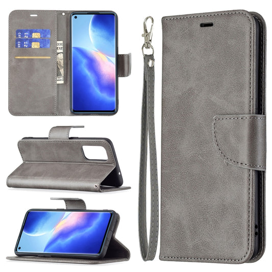 For OPPO Reno5 5G Retro Lambskin Texture Pure Color Horizontal Flip PU Leather Case with Holder & Card Slots & Wallet & Lanyard(Grey) - OPPO Cases by buy2fix | Online Shopping UK | buy2fix